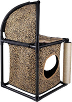 Goetland PVC Modern Cat Condo Cat House Cat Tree Small Cat Tower Bed Scratching Post Dangling Ball Hole for Kitty Indoors Cat Leopard