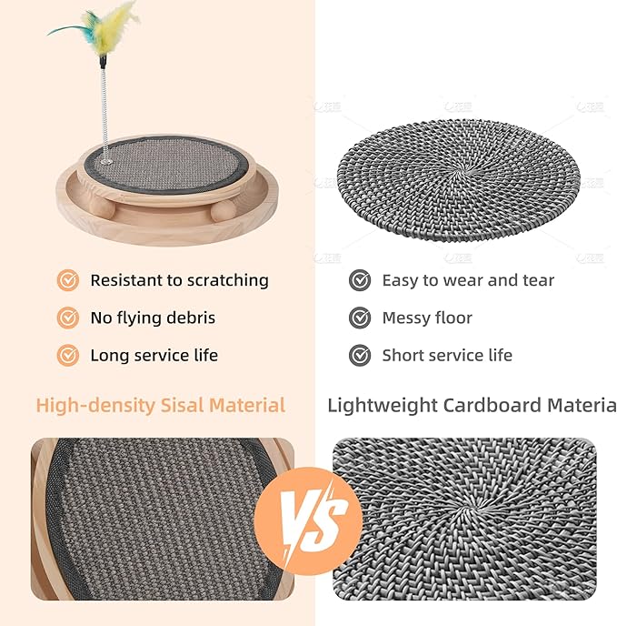 Natural Sisal Round Cat Scratcher，Interactive Cat Ball Track Toy for Indoor Cats，Cat Scratching Pads，Kitten Toys for Chasing Hunting Mental Physical Exercise Puzzle