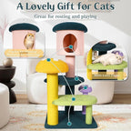 NUNU LAB Mushroom Cat Tree, Multi-Level Cat Tower, Mushroom Cat Scratching Post, Cute Cat Tower, with Cat Scratching Post, Cat Bed & Interactive Balls, for Indoor Cats (C-067, 26.8 * 22.8 * 55.1)