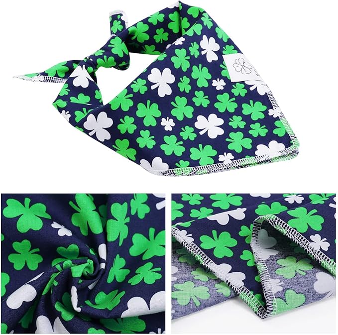 E-Clover St Patrick Dog Bandana Boy & Matching Scrunchie Set Shamrock Lucky Dog Bandanas Scarf with Bow Hair Ties for Small Puppy Dogs Pet Owner Mom Green Spring