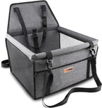 Petbobi Pet Reinforce Car Booster Seat for Dog Portable and Breathable car Booster seat with Seat Belt Dog Carrier Safety car seat for Travel, with Clip on Leash with PVC Tube (Cationic Fabric Grey)
