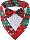 Adjustable Red Plaid Christmas Dog Tuxedo Bandana with Bow Tie - Holiday Pet Outfit Costume for Dogs XS to XL
