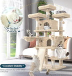 WEEWAY 68 Inches Multi-Level Large Cat Tree for Feline‌/Big Tower/Condo/Cozy Plush Kitty Perches/Fluffy Balls/Sisal Scratching Posts and Hammocks/Cave/Furniture Activity Center/Beige