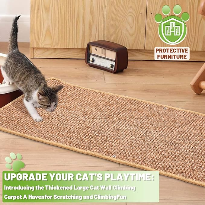 Natural Sisal Cat Scratcher Mat, Wall Scratcher Carpet, Cat Climbing Wall, Large Tall Scratching Post, Sofa Protector, Scratching Mat Pad for Indoor Cats (Brown, 39.3" Lx15.7 W, 2PCS)