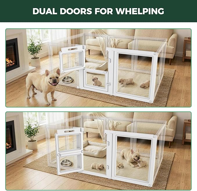 FXW AuraSpace Acrylic Indoor Whelping Box Add-On Panel Set, 30 Inch, 2 Panels, Includes 1 Split Gate + 1 Panel Only, for Newborn Puppies, White