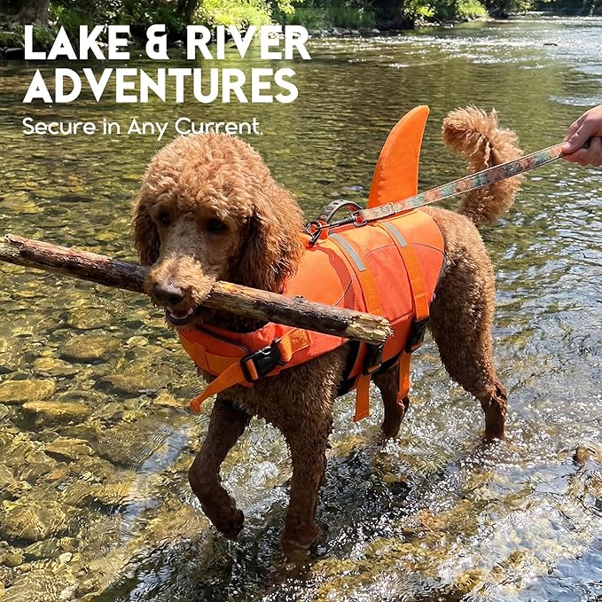 ASENKU Dog Life Jacket - Pet Safety Vest for Swimming & Boating, Shark Life Jacket with Floatation, Dog Lifesavers Swimsuits for Small Medium Large Dogs (OrangeMix, XS)