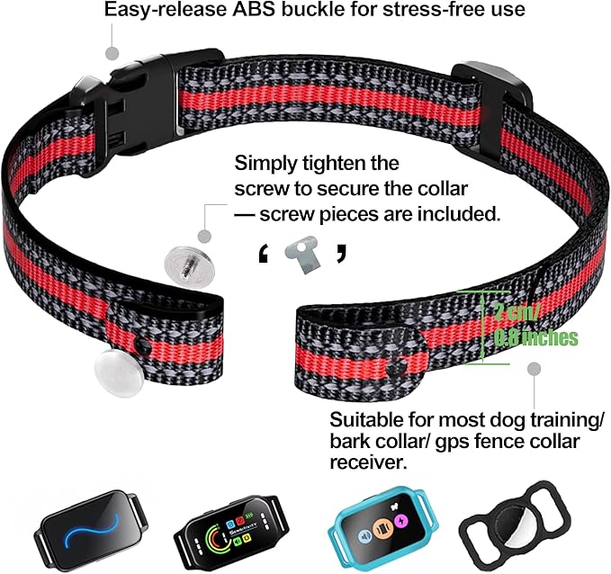 Aikko Reflective Collar Replacement Strap, Durable Nylon Universal Shock Collar for Dog, Adjustable GPS Replacement Belt for Small Medium Large Dog with Heavy-Duty Buckle, Red