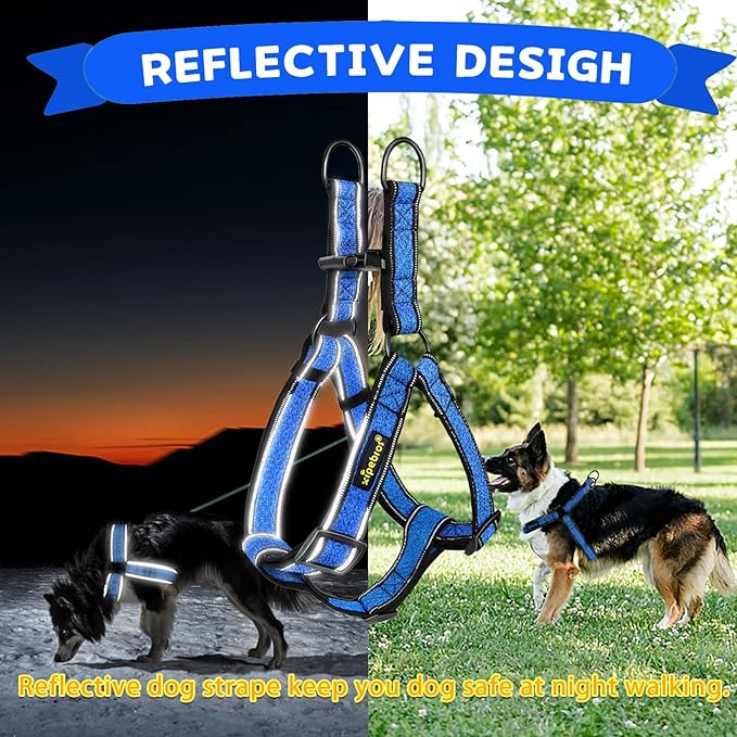 No Pull Dog Harness with Reflective Adjustable,Stops Pets from Pulling and Choking On Walks for Large Dogs (Blue, XXL)