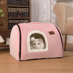 cat Bed cave-cat beds for Indoor Cats,Soft and Comfortable Cute cat Bed，cat House,with Removable Washable Cushioned Pillow,Enclosed pet Bed,Kitty pet hut、Hideaway,Small Large Dog Tent (Pink)