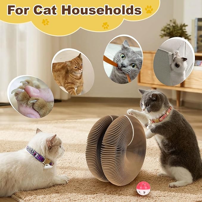 Kitty Curls Cat Toy, Magic Organ Cat Scratching Board with Bell-Ball, Foldable Interactive Marlenes Kitten Curls Cat Scratchers for Indoor Cats