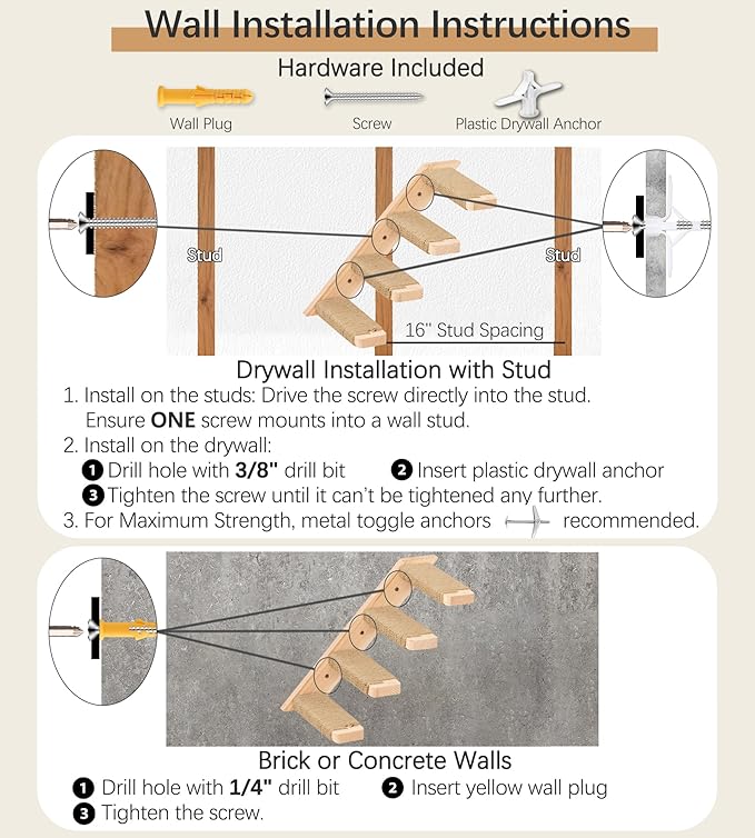2PCS Wall Cat Tree Shelves, Reversible 4-Step Cat Ladders with Sisal Rope, Mountable Left & Right for Climbing and Scratching