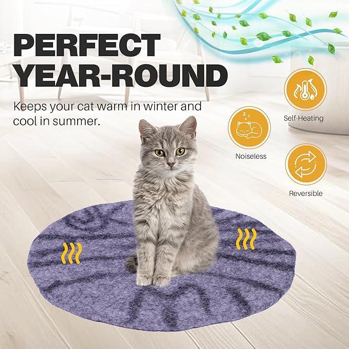 Cat Bed Mat Natural Merino Wool Cozy Large Carpet Pad for Pet Cats Kitty Small Dog House Warm Organic Sheep Wool Scratch Floor Mats Rug Bedding (Gray Tiger, X-Large)