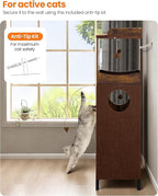Modern Wood Cat Tree for Indoor Large Cats, 56 Inch Tall Cat Tower with Perch Bed, Multi-Level Trees with 2 Hammock, Cat Condo, Scratching Board, Removable Pads, Cat Furniture, Rustic Brown