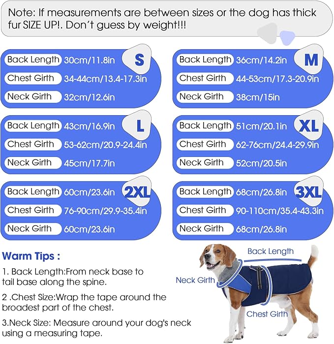 Nanaki Warm Fleece Lined Winter Coat Jacket Vest for Dogs, Waterproof Reflective Dog Snowsuit with Leash Hole, Furry Collar Medium Puppy Coat for Outdoor Walking Hunting, Easy On Pet Snowsuit Blue XL