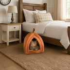 Cat House - Indoor Cat Bed with Removable Foam Cushion - Pet Tent for Kittens, Rabbits, Guinea Pigs, and Other Small Animals by PETMAKER (Brown)
