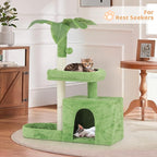 Cat Tree with Green Leaves Cat Tower with Scratching Posts, Cat House Condo Perch and Fluffy Ball Cat Trees for Indoor Cats 32 Inches, Lawn Green