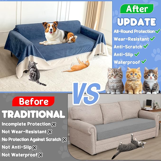 Cat Scratch Furniture Protector - Anti-Slip, Waterproof Sofa Cover to Keep Cats Off, Pet-Friendly Couch Protectors for 3 Cushion Couch, Anti-Scratch Couch Cover for Pets and Kids 118"X91"Navy Blue