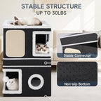 2-Storey Cat House for Indoor Cats, Separate Into 2 Large Cat Bed Cave with Hideaway Condos, Scratch Pads, Hanging Balls, Foldable Indoor Cat House, Cat Cube for Multiple Cats Kitten, Black