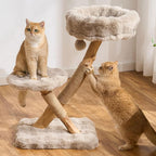 Natural Wood Cat Tree for Indoor Cats Large Adults, 33in Modern Cat Tree Tower with Super Soft Plush Cat Bed & Perch, Sisal Scratching Posts and Hanging Plush Ball, Soft Khaki