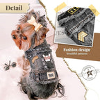 Cool Dog Jean Jacket Small Puppy Outfits Frenchie Clothes Denim Coats for Small Medium Dogs Cats Boys Girls Pet Vest Dog Shirt Clothing Doggy Costume (Black Print, L（Suggest 9-12 lbs）)