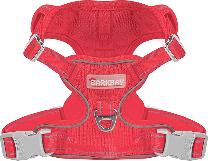 BARKBAY Dog Harness No Pull Mesh for Medium Dogs - Adjustable, Reflective, Comfortable, No Choke, Heavy-Duty - Perfect for Outdoor Training, Walking, and Hiking - Strong & Durable - M & Red Mesh