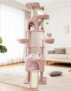 82" Tall Cat Tree,Giant Cat Tree for Indoor Cats Large Adult, Heavy Duty Cat Tree Tower, Extra Large Cat Trees with Scratching Posts, Cat Condos, Hammock,Top Perch,Ramp (Pink)
