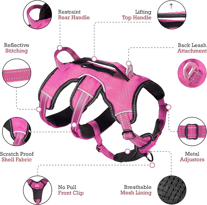 Tuff Pupper Escape Proof No Escape Dog Harness | 5 Point Adjustable Fit Harness for Dogs | Padded Dog Harnesses | Handle Dog Lift Harnesses