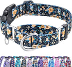 Reflective Martingale Dog Collar with Buckle Soft Nylon Floral No Slip Dog Collars for Small Dogs (Black Orange Flowers, S)