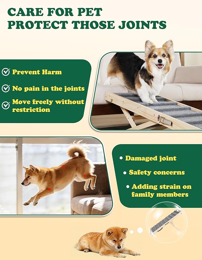 Dog Ramp Dog Stairs for Large Dogs Foldable Dog Ramp with 5 Adjustable Heights from 13.98'' to 27.56" Wood Pet Ramp with Non Slip Carpet Portable Puppy Ramp for Couch, Sofa, Bed, Car