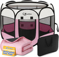 Dog Cat Playpen, Puppy Pet Playpen Indoor for Small Dog Crate Tent Cage Outdoor, Portable Pop Up Dogs Enclosure Kennel with Carrying Case for Dogs/Cats/Rabbits(Pink, Small with pad)