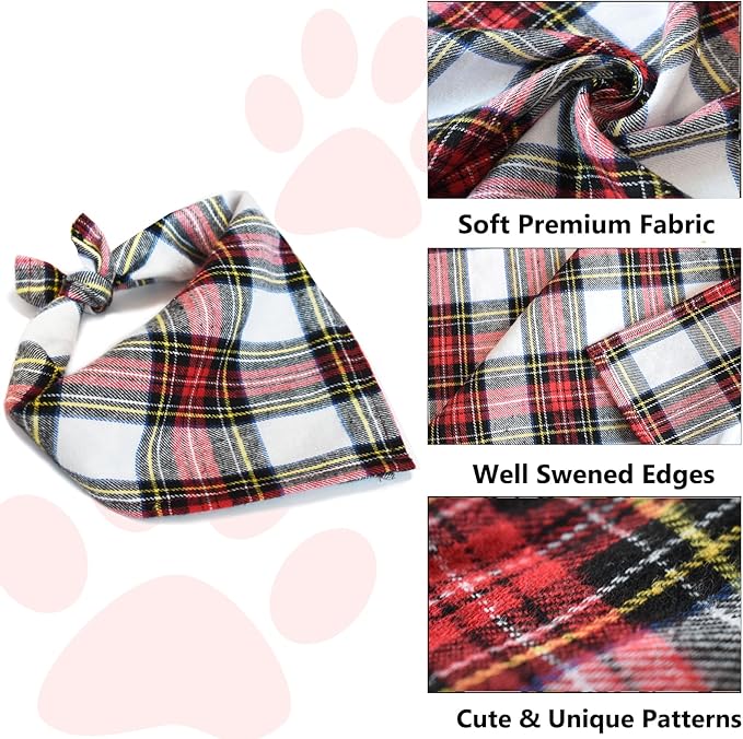 Bubblepup Christmas Dog Bandanas, Plaid Reversible Triangle Bibs Scarf Accessories for Dogs Pets