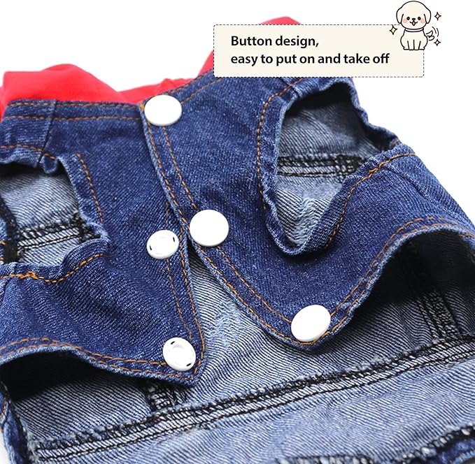 SILD Pet Clothes Dog Jeans Jacket Cool Blue Denim Coat Small Medium Dogs Lapel Vests Classic Hoodies Puppy Blue Vintage Washed Clothes (Red,L)
