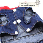 SILD Pet Clothes Dog Jeans Jacket Cool Blue Denim Coat Small Medium Dogs Lapel Vests Classic Hoodies Puppy Blue Vintage Washed Clothes (Red,XL)