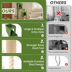 58in Large Cat Tree Tower for Indoor Cats with Soft Plush Hang Ball, Two Condos, Sisal Scratch Posts & Rope Play for Kittens/Adult Cats, Green