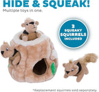 Outward Hound Hide-A-Squirrel Dog Toy – Interactive 2‑in‑1 Plush Puzzle with 3 Squeaky Removable Squirrels, Small