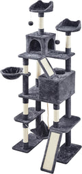 Topeakmart Cat Tree, 82.5in Climbing Tower with 2 Kitten-Ear-Style Top Perches, Hammock, Basket, Scratching Posts, Multilevel Pet Furniture Activity Center for Indoor Felines, Dark Gray