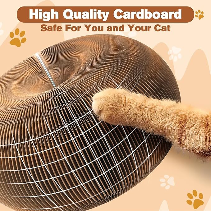 2 PCS Magic Organ Cat Scratcher Board with 6 Balls, Foldable Recyclable Accordion Cats Toy with Ball and Track Adventure, Cat Scratching Pad, Retractable Reversible Furniture Protector(Brown)