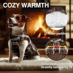 VIVAGLORY Softjoy Dog Coat, Dog Jacket for Winter & Christmas, Coat with Harness Hole, Reversible Plaid Checkered Warm Fluffy Heavy Duty for Puppy, XL, Coffee