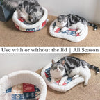 Cat Cave Bed – Plush, Warm & Calming Hideaway with Detachable Lid & Mat, Covered House for Indoor Kitten & Kitty (Snow)