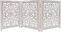 Wooden Foldable Pet Dog Safety Gate - 3 Panel 20" W x 24" H - Hand Carved Suzani Free Standing Portable Indoor Puppy Gate - Doorway Hall Stairs Dog Fence - Assembled - White Wash - IRONGATE