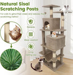 PETSITE 57-inch Modern Cat Tree, Multi-Level Cat Tower with 2 Comfy Condos, Sisal Scratching Posts, Plush Top Perch, Snug Hammock, and Dangling Balls, Ideal for Indoor Cats and Kittens (Coffee)
