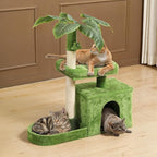 Magshion 32" Cat Tree for Kittens and Senior Cats, Leaf-Themed Small Cat Tower with Scratching Posts, Cozy Condo, Low Perch & Hanging Toys for Indoor Cats, Space-Saving Cat House, Green
