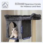 Small Cat Tree Tower for Large Cats with Spacious Top Bed 20x13.8”Private Cat Condo,Sisal Scratching Post and Ramp and Self Groomer and Spring Ball-Dark Grey