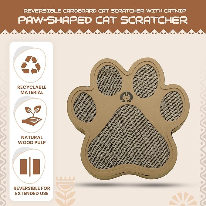 Paw-Shaped Cat Scratcher | Reversible Cardboard Kitten Scratcher | Scratching Board for Indoor Cats | Scratcher Cardboard for Cats & Kittens | Cat Toy (Medium)