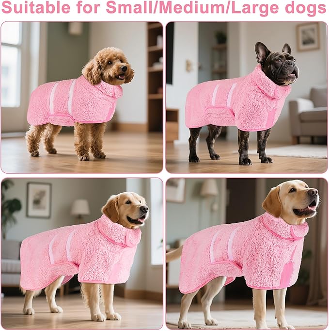 Bienbee Dog Bathrobe, Quick Drying Super Absorbent Dog Robes for After Bath, Warm Keeping Dogs Towel, Dogs Bath Supplies, Pink M