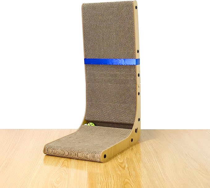 27" L Shaped Cat Scratchers for Indoor Cats, Corrugated Cardboard Cat Scratcher Pad, Vertical Scratching Board Indoor Use Protecting Furniture Scratch Pad, Cardboard Scratching with Ball Toy