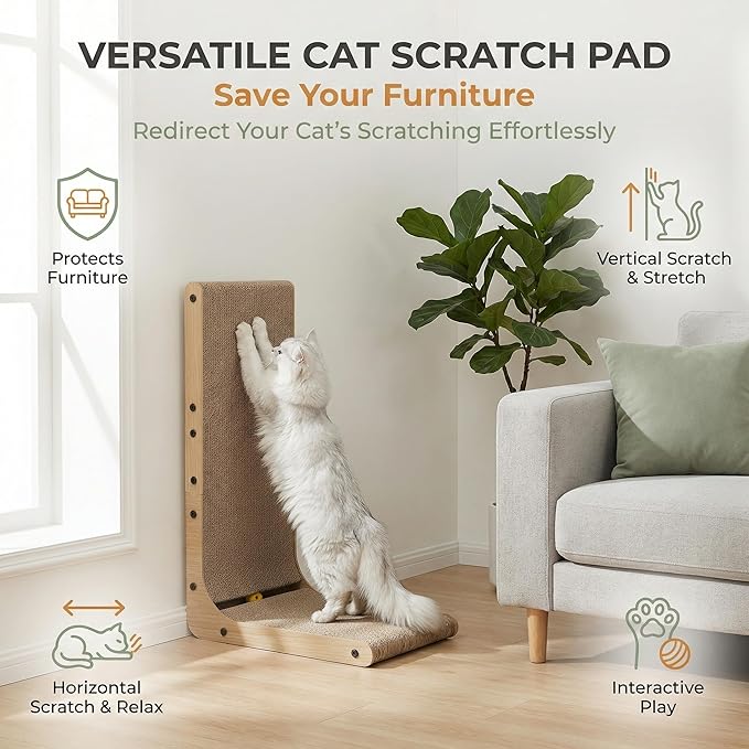 L Shaped Cat Scratcher for Indoor Cats, Cat Scratching, Cat Scratch Pad, 26.8 Inches Tall Scratching Post with Sturdy Base, Durable Cat Scratch Pad for Kittens & Adults, Furniture Protector