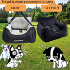 Small Dogs Car Seat,Fully Detachable and Washable Ultra Soft Car Travel Bed, with Clip-on,Two Portable Handle and Storage Pockets Puppy Dog Booster Seats,Portable DogCar Travel Carrier Bed