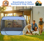 EighteenTek® XLarge Popup Portable Dog Houses 5.3'x4'H Assembly-Free Gazebo-Style Dog Cot Cat Playpen Screen Pet Tent Sun Shade Shelter Dog Bed with Canopy for Outdoor, Anti-Bugs with Leakproof Bottom