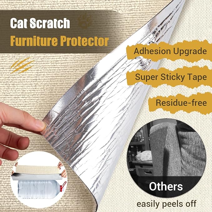 Cat Scratch Couch Furniture Protector, 90" x 16" Trimmable Anti-Scratch Couch Protector from Cat Claws with Double Self-Adhesive Carpet, Great for Sofa & Indoor Wooden Furniture (Off White)